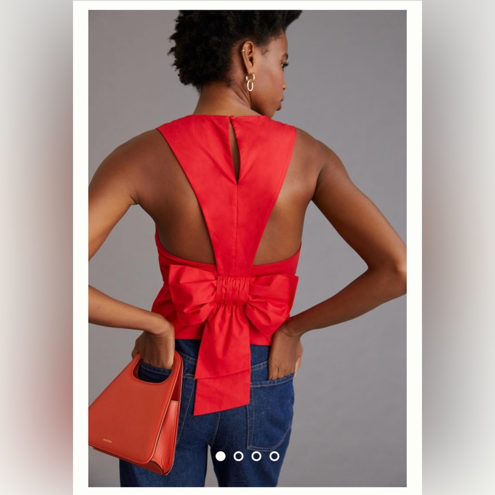 Anthropologie Red Bow Back Sleeveless Top - Picture 2 of 9